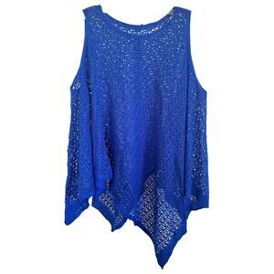 Women's Handmade Knit Tank Sweater Top Sleeveless Hi-Low One Size Royal Blue
